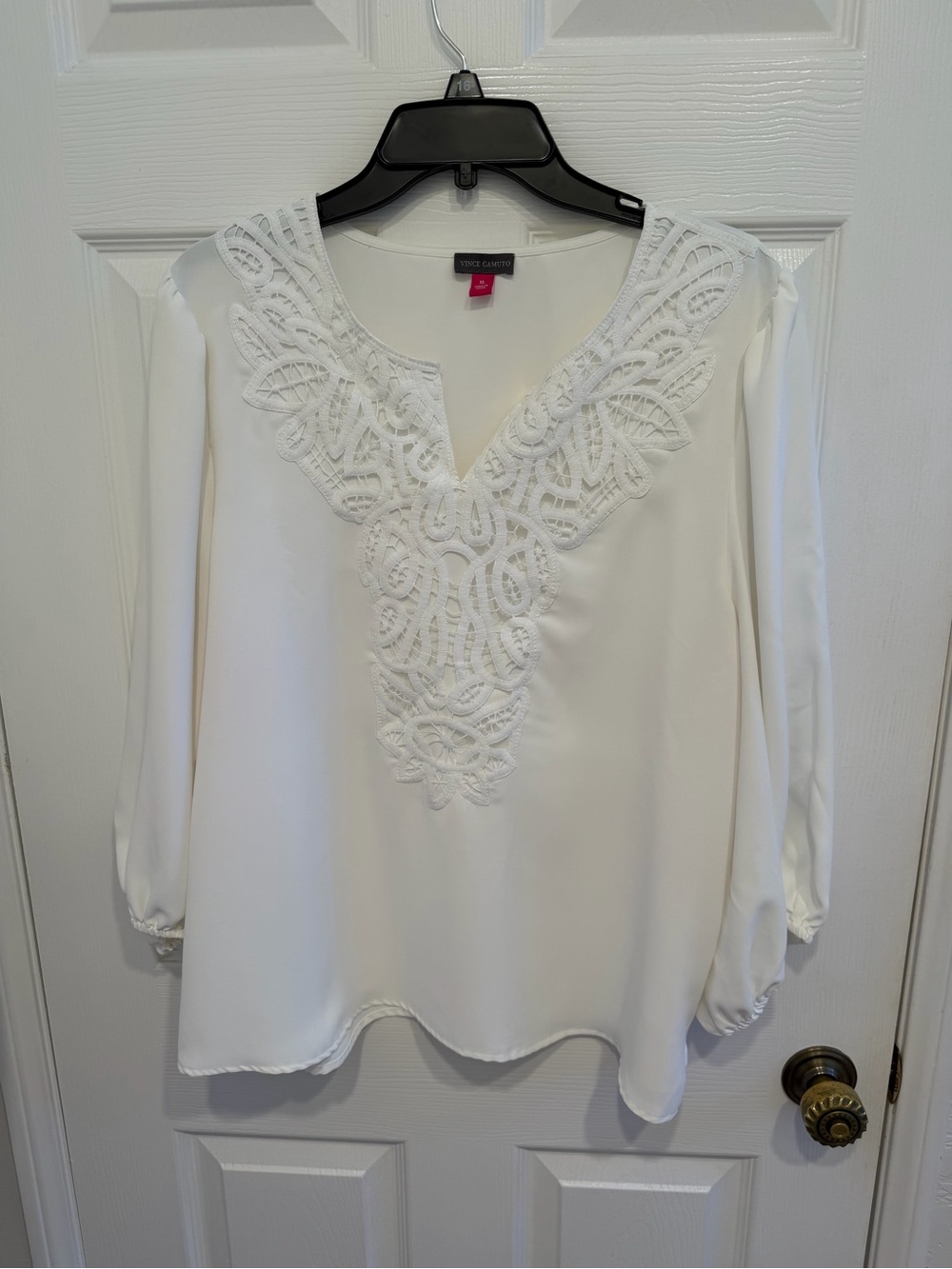 White Vince Camuto Lace-Trim V-Neck Women's Blouse Size XL